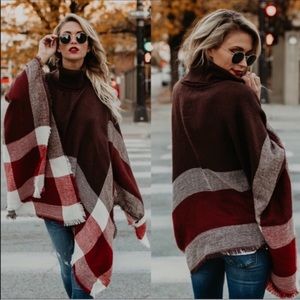New brown plaid poncho